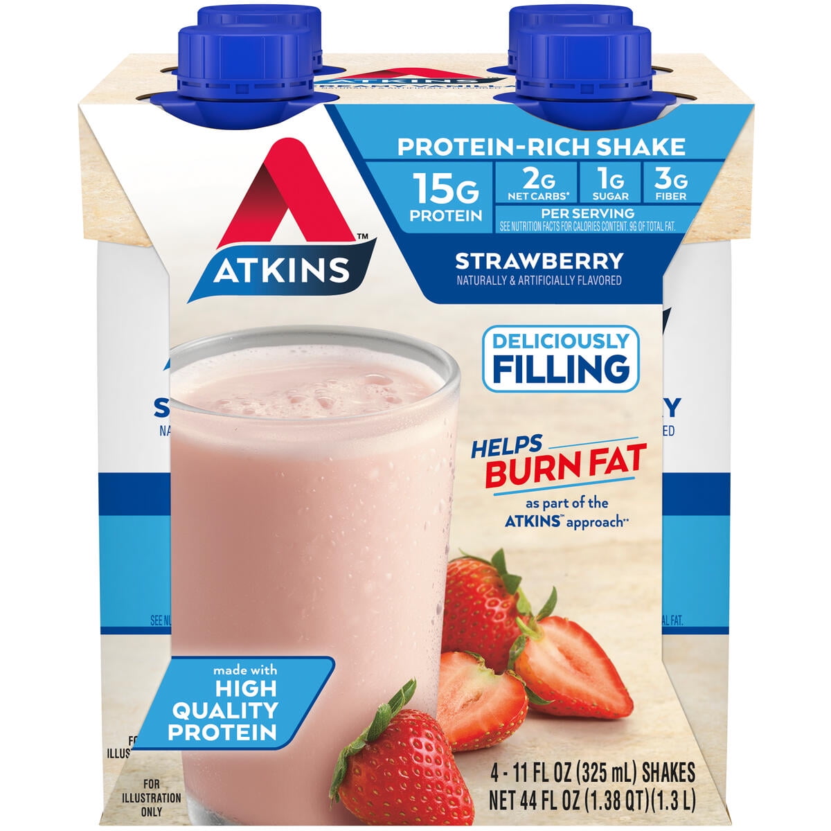 (3 pack) Atkins Protein Shake Strawberry Flavored, 15g Protein, Keto Friendly, 11 fl oz, 4 Count