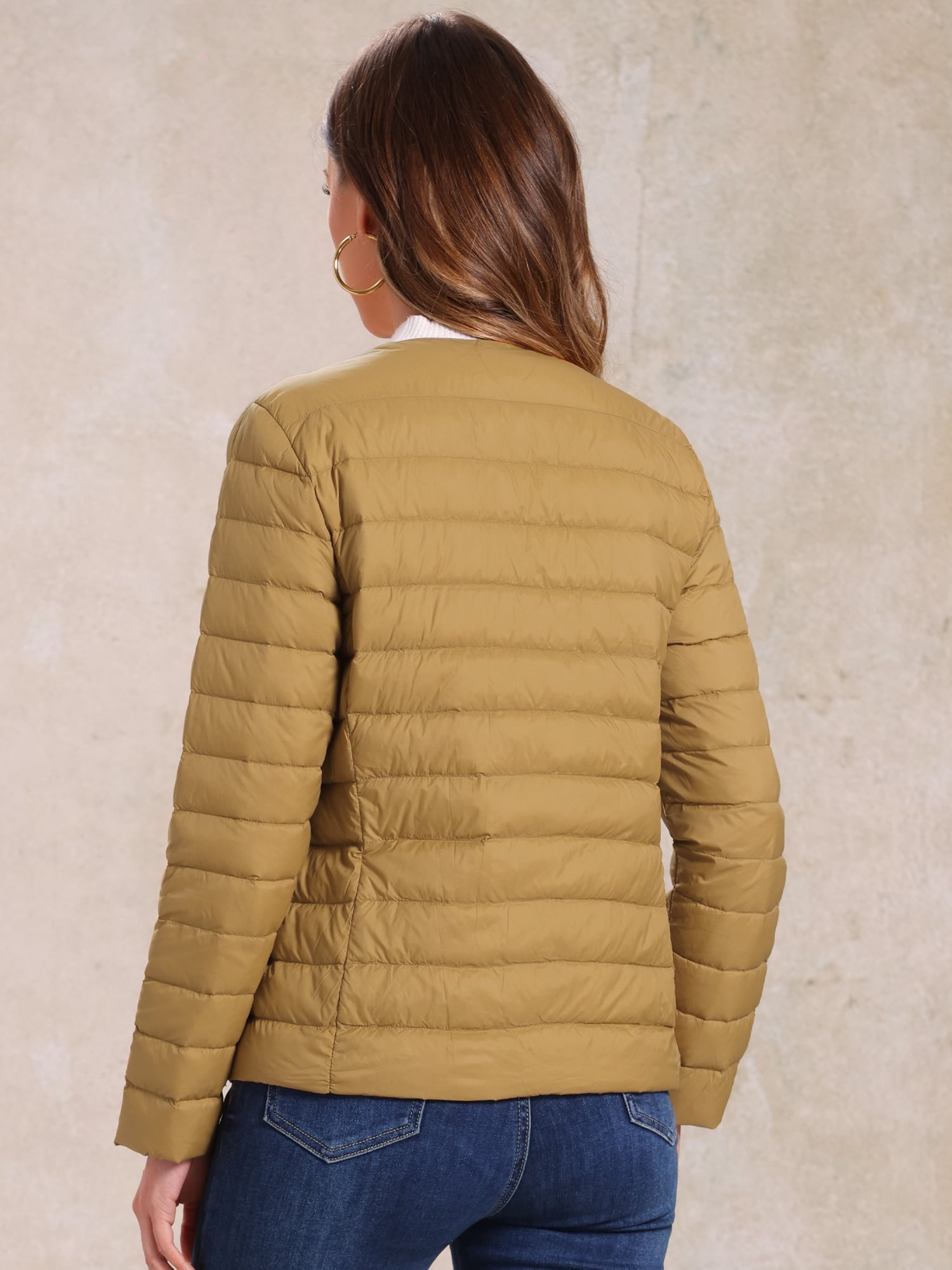 DARING DIVA Women's Puffer Lightweight  Packable Long Sleeve Coat S Brown