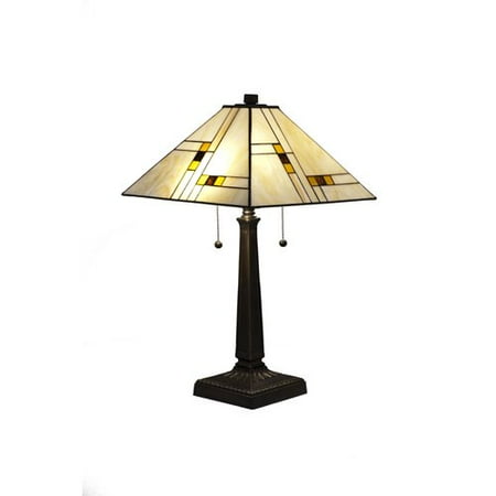 Serena d'italia Tiffany 2 light White Mission 23 in. Bronze Table Lamp