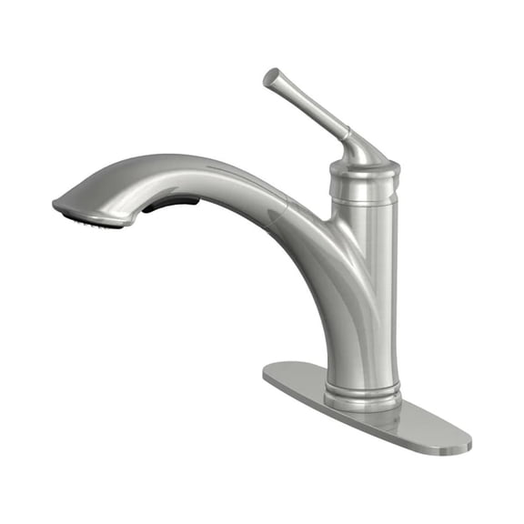 Glacier Bay Hemming Traditional Farm Single Handle Pull Out Sprayer Kitchen Faucet in Stainless Steel, Silver