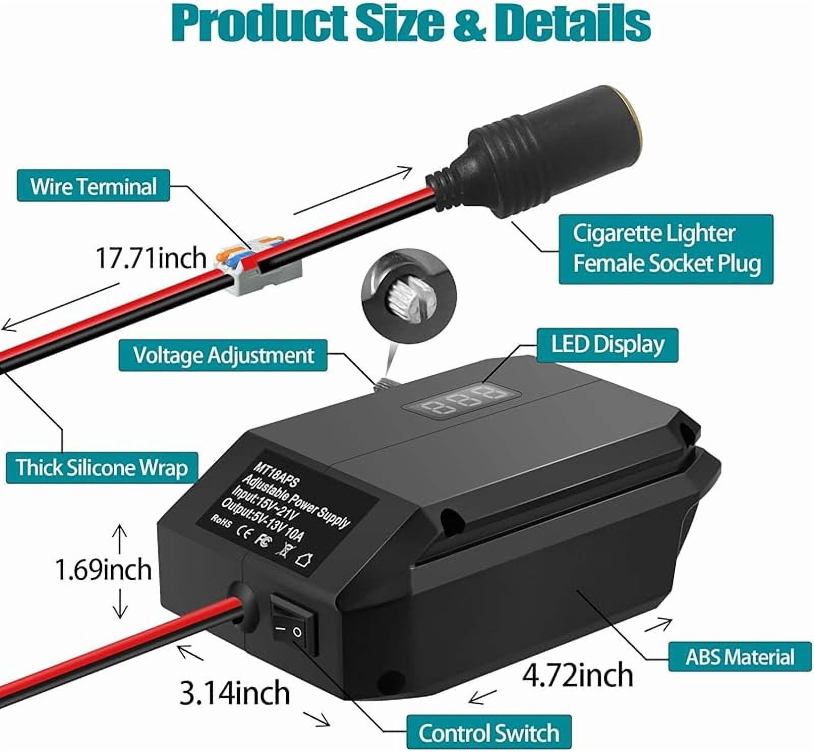 DC 18V to 12V Step Down Converter for Ma*kita 18V Battery, Power Wheels Adapter, Cigarette Lighter Buck Adapter for Car Power Tools, Car Refrigerator
