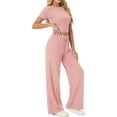 thumbnail image 3 of MINTREUS Lounge Sets for Women Short Sleeve Tops Wide Leg Pants Comfy Loungewear Two Piece Outfits with Pocketed, 3 of 7