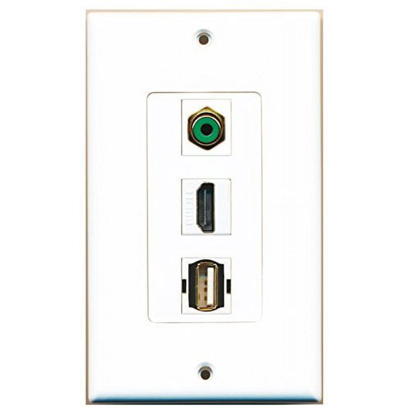 RiteAV - 1 Port HDMI and 1 Port RCA Green and 1 Port USB A-A Decorative Wall Plate