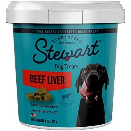 Stewart Freeze Dried Dog Treats, Beef Liver, Healthy, Natural, Single Ingredient, Grain Free Dog Treat, Liver Treats for Dogs, 4 Ounces, Resealable Tub