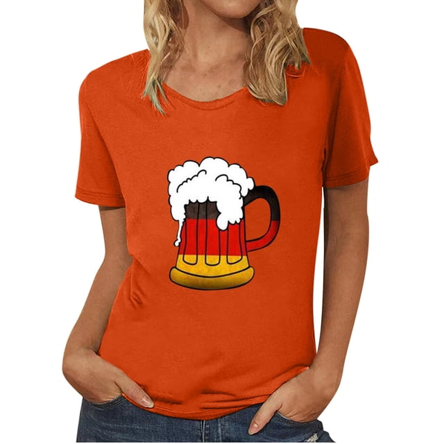 Blouse pour Femmes Oktoberfest T-Shirt Col Rond Imprimé d'Été Manches Courtes Pull T-Shirt Tops Chemise