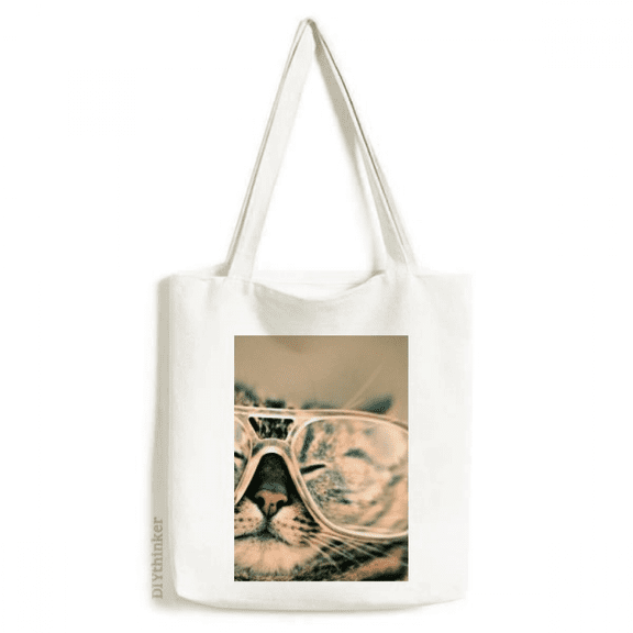 animal glasses cat photograph tote canvas bag shopping satchel casual handbag