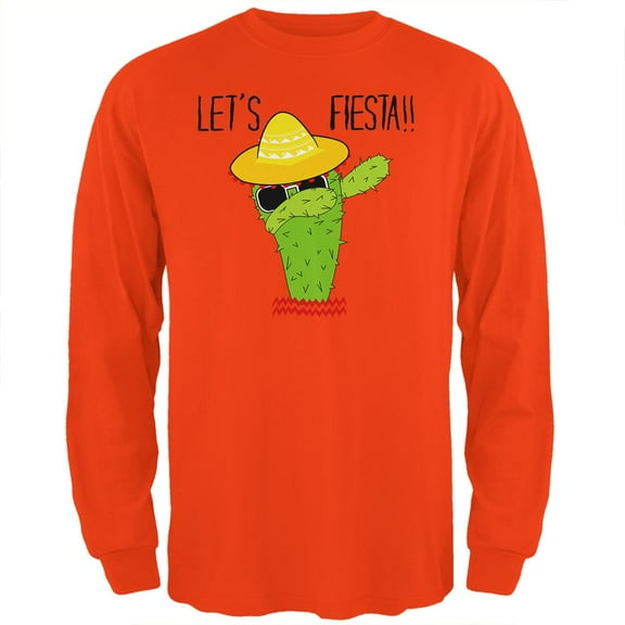 Cinco De Mayo Dabbing Cactus Let's Fiesta Party Mens Long Sleeve T Shirt Orange SM