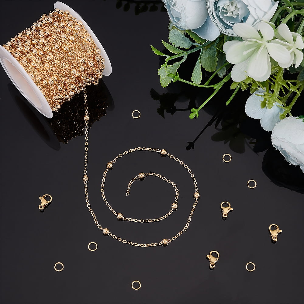 DIY Chain Bracelet Necklace Making Kits Including Brass Satellite Chain & Jump Rings 304 Stainless Steel Clasps Real 18K Gold Plated