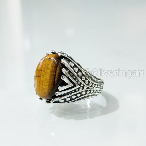 Tiger Eye Ring, Natural Tiger's Eye, June Birthstone Tiger Ring, Silver Jewelry, 925 Silver Ring, Birthday Gift, Heavy Mens Ring, Healing Gemstone, Mans Designer Ring, Christmas, Mens Signet Ring