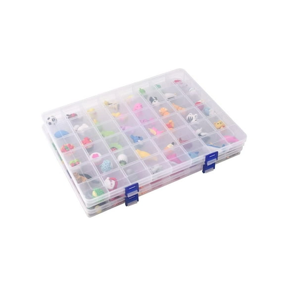 BangQiao 2 Pack Fixed 48 Grids Clear Plastic Divider Storage Box, Transparent Organizer Container Case for Bead, Button,