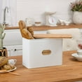 thumbnail image 2 of Extra Large Space Saving Farmhouse White Bread Box With Bamboo Lid - Holds 2 Loaves - Vertical Breadbox Bread Storage Bin Holder for Kitchen Countertop, Honeycomb Embossed Pattern, 2 of 8