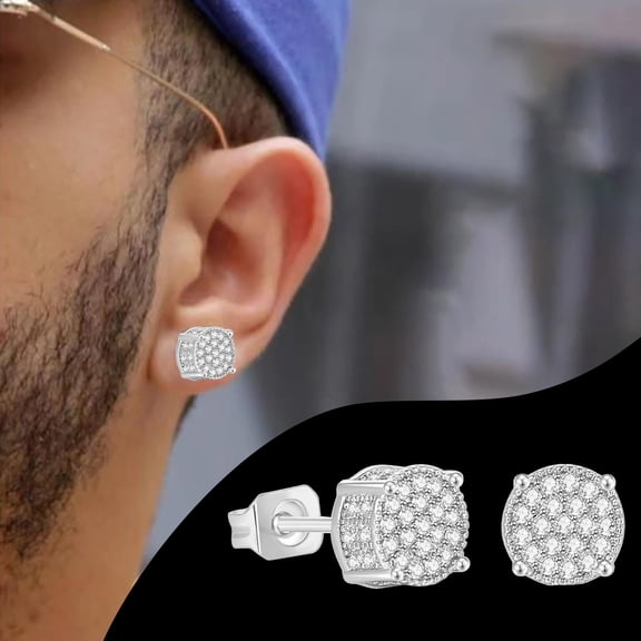 HmNPlay Screw Back Stud Earrings Round Cluster 5A Cubic Zirconia Bling Hip Hop Jewelry Valentine's Day Gifts For Men Women Hypoallergenic Secure Comfort Fit Present