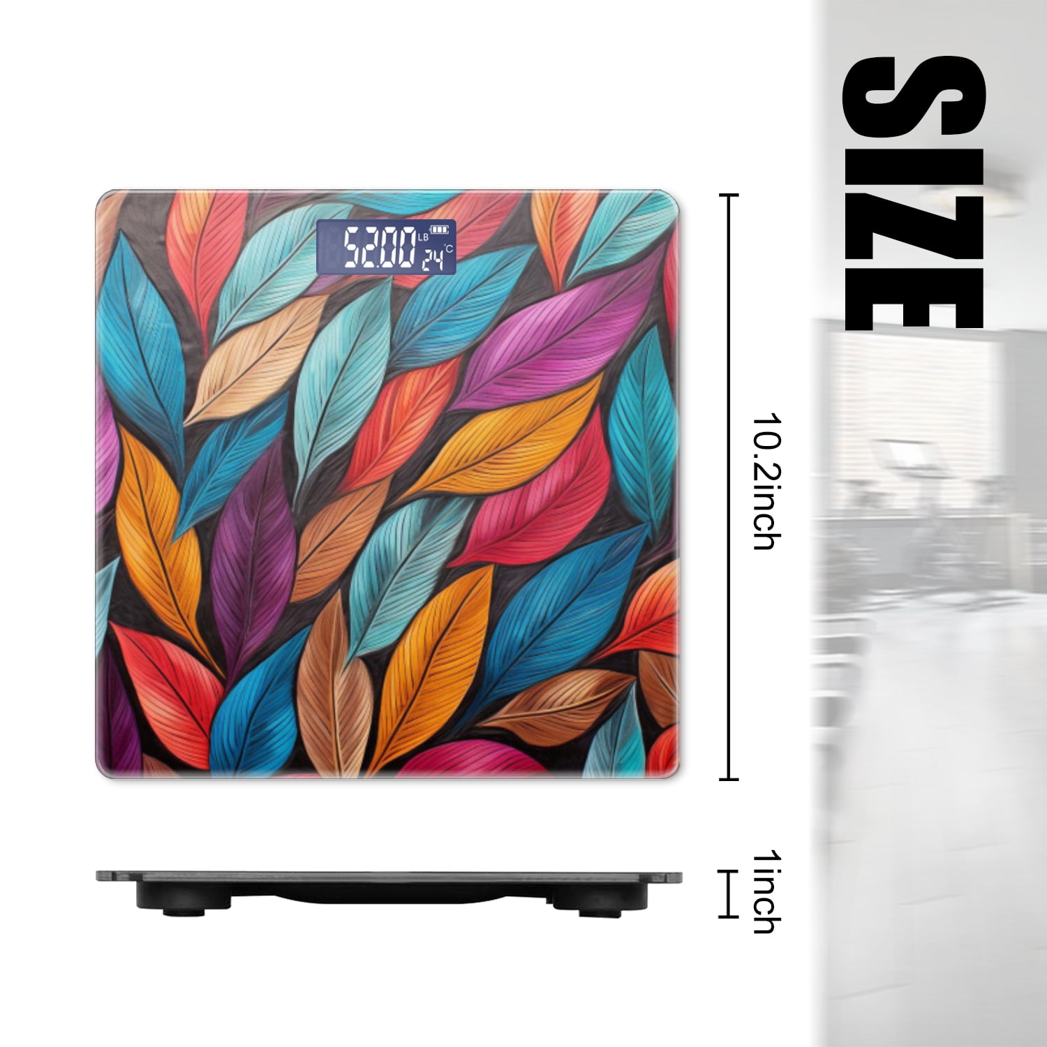 Bathroom Scale, Highly Accurate Digital Body Scale,Precisely Measures Weight up to 400 lbs-Colorful Leaves Pattern In The Style Of Vibrant Colors