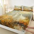 thumbnail image 3 of Manfei Cartoon Halloween Ghost Full Size Sheets,Autumn Flower Floral Bed Sheets,Orange White Sheet Sets For Teens,Microfiber Bedroom Decor,4 Pieces, 3 of 7