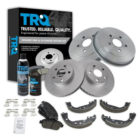 TRQ Front Rear Ceramic Pad Coated Rotor Drum & Shoe Kit w/Fluids for Toyota BKA23647