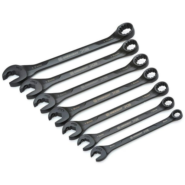 Crescent 7 Pc. X6 Black Oxide Spline Open End Ratcheting Combination