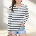 thumbnail image 3 of Avrntaa Girls Stripe Print T-shirt V Neck Fall Casual Tops Loose Long Sleeve Trendy Layer Shirt, 3 of 8