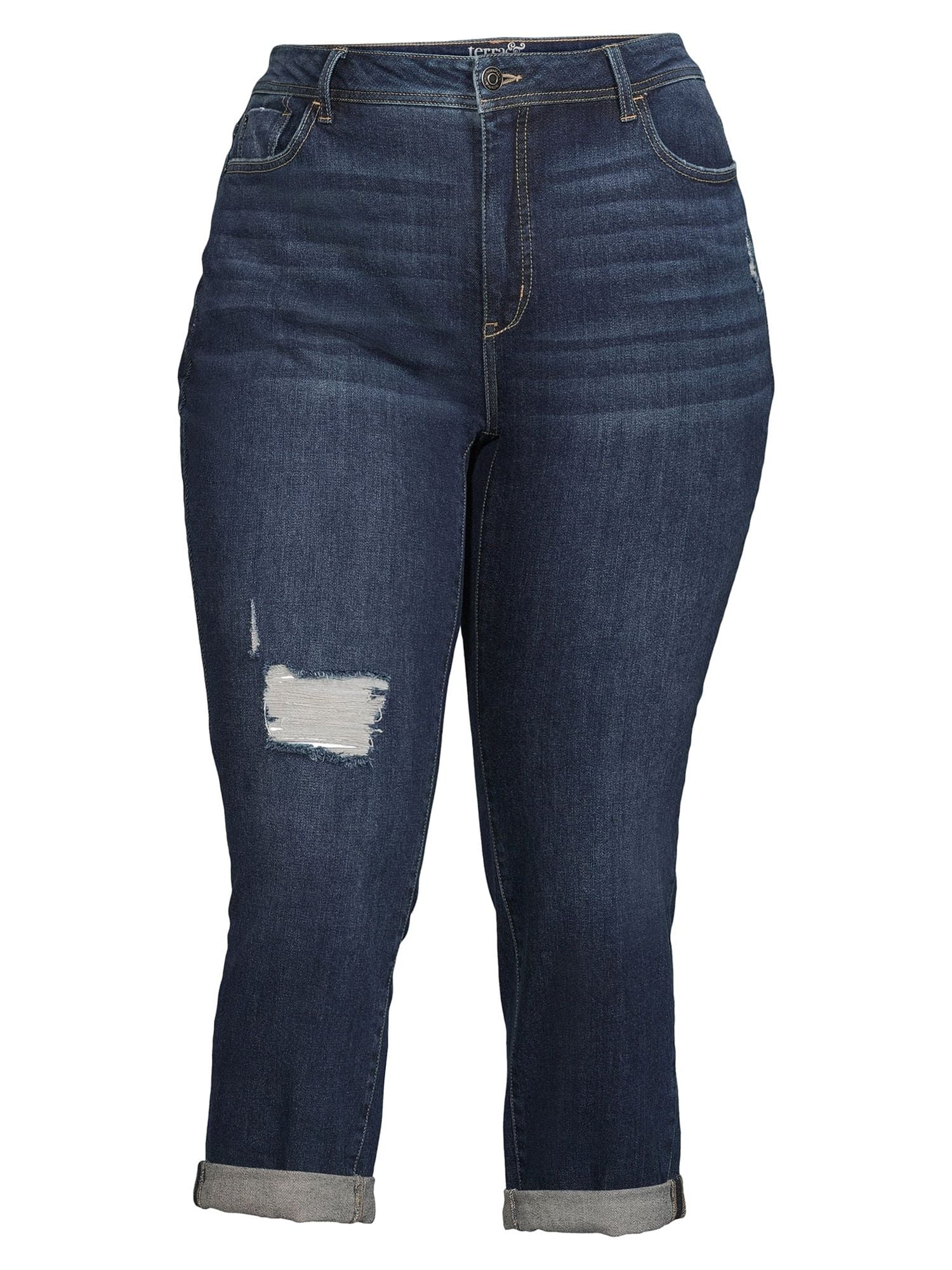 Terra Sky Women s Plus Size Distressed Slim Boyfriend Capri