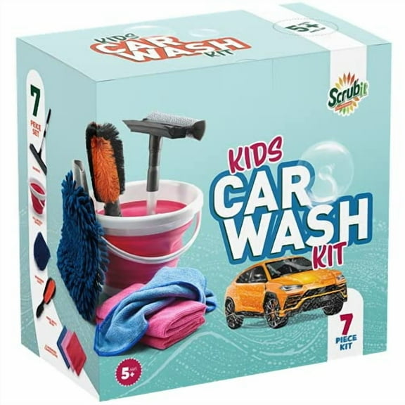 Scrubit Kids Car Wash Activity Kit, 7-Piece Vehicle Playset, for Boys & Girls, Age 5 