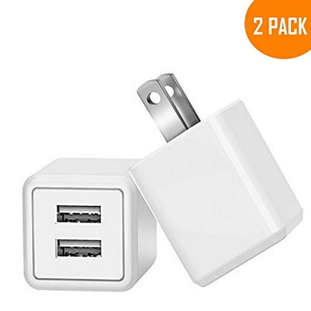 Charger, Charging 2.4A Universal Dual Adapter 2-Port USB Portable Travel Adapter Power Charger for iPhone, iPad, Samsung Galaxy, Nexus, Bluetooth Speaker Headset & Power Bank (2-Pack)