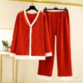 thumbnail image 6 of gbyLJF Women's Fleece Pajama Sets V-neck Long Sleeve Tops and Long Pant 2 Piece Sleepwear Thickened Warm Nightwear, 6 of 8