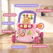JoyStone Baby Walker with Music Piano and Activity Toys, Educational Push Walker for Infants 6-12 Months (Pink)