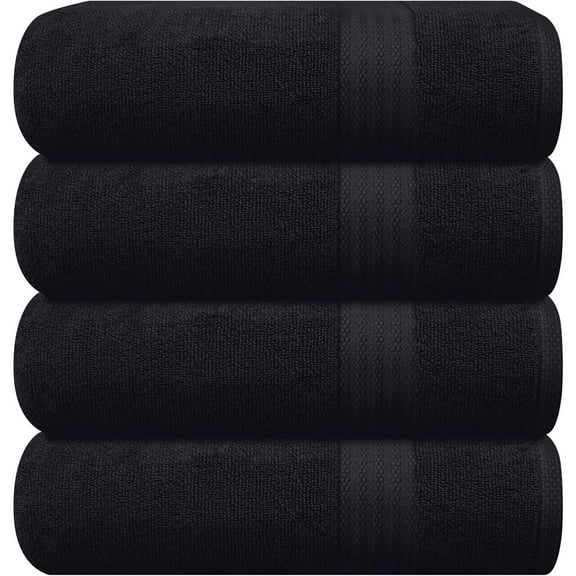 Premium Cotton 4 Pack Bath Towel Set - 100% Pure Cotton - 4 Bath Towels 27x54 - Ideal for Everyday use - Ultra Soft & Highly Absorbent - Black