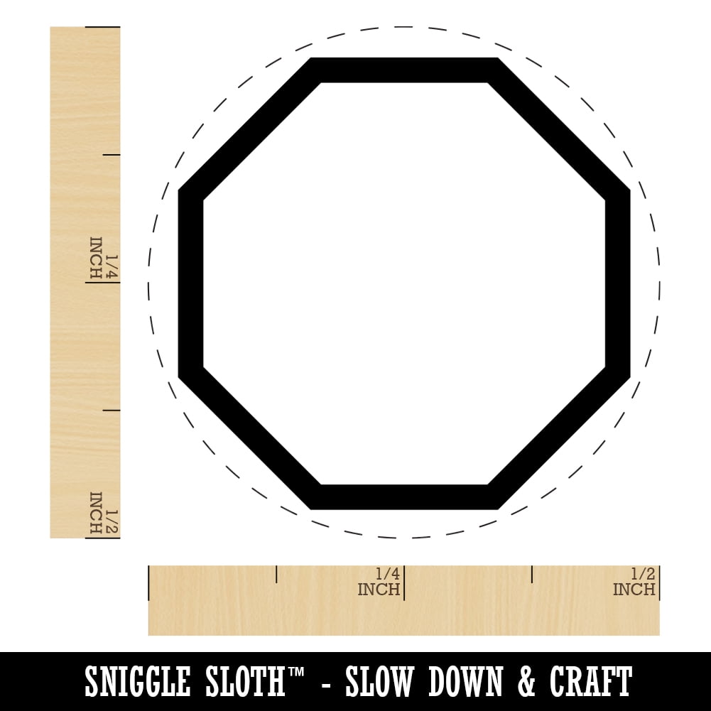 Octagon Border Outline Self-Inking Rubber Stamp Ink Stamper - Brown Ink - Mini 1/2 Inch