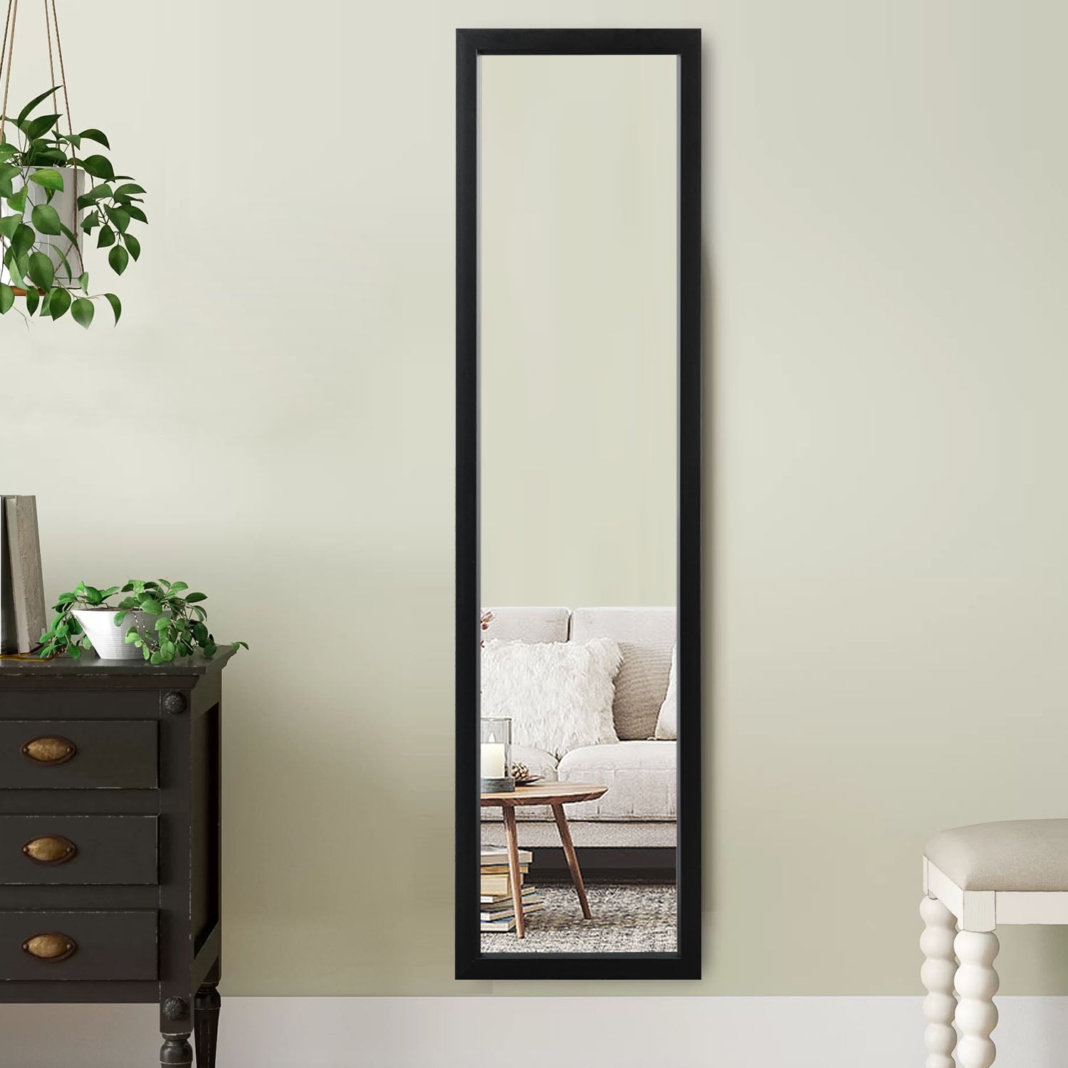 Neutype 55" x 12" Black Full Length Mirror Floor Mirror Wall Mounted Mirror Hanging Horizontally