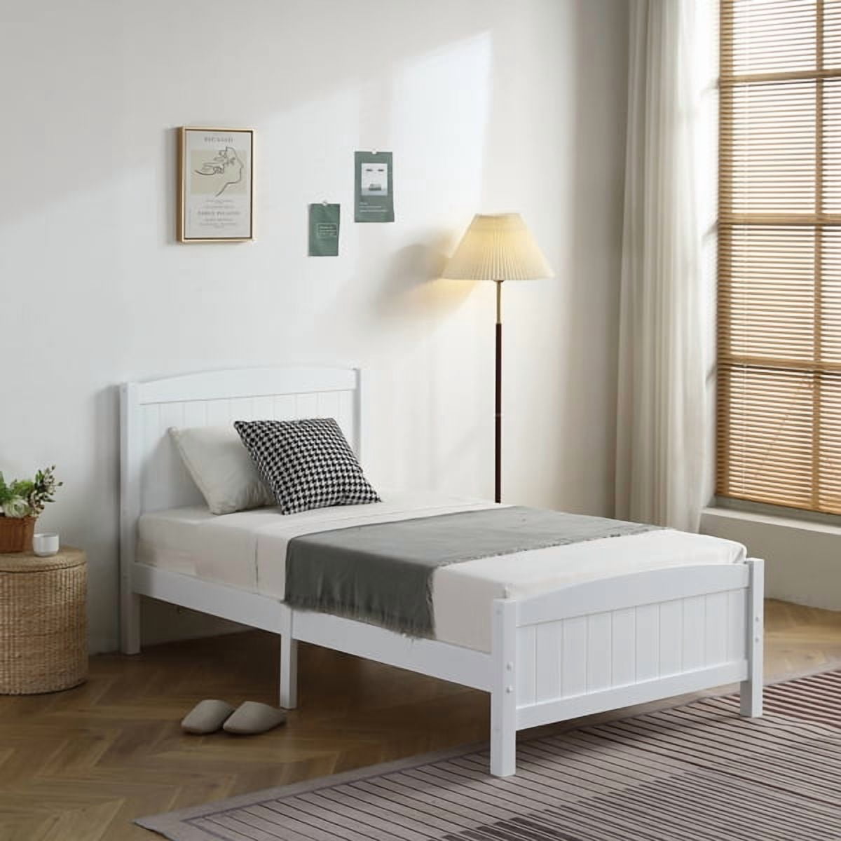 Twin Size Solid Wood Platform Bed Frame, 3.93" Closely Spaced Slats, 8.66" Under-Bed Storage, 330lbs Capacity, No Box Spring Needed