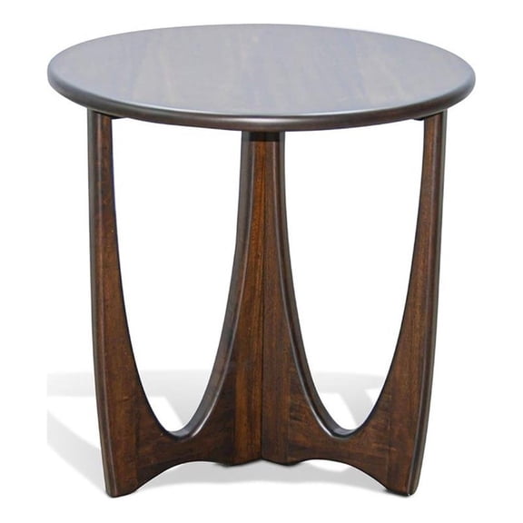 Benjara Natra Side End Table- 26" Round- Cutout Base- Dark Brown Solid Wood