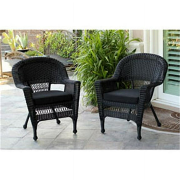 W00207-C-2-FS017-CS Black Wicker Chair with Black Cushion - Set of 2