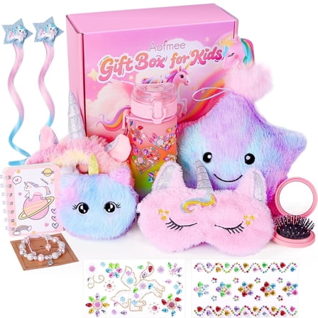 Aofmee Unicorn Gift for Girls, 12 Pcs Beauty Spa Gifts  Baskets Set with Princess Toy, Birthday Valentine's Day Surprise Box for Age 3-12 Little Girls, Pink