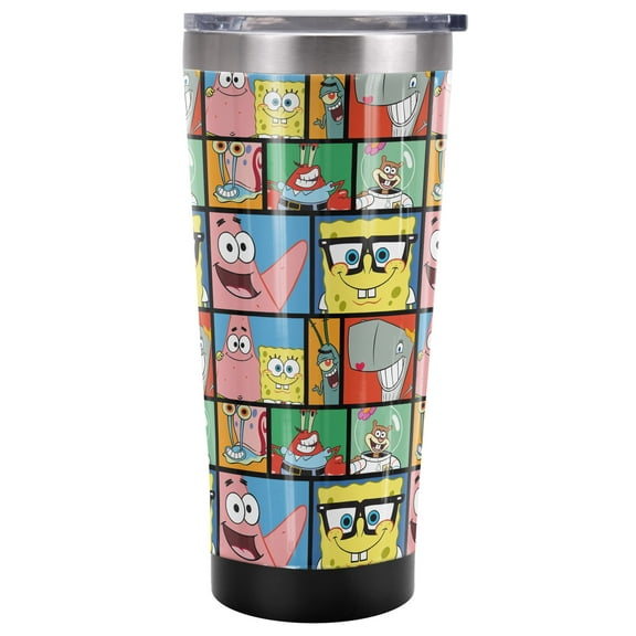 Spongebob Official Tile Pattern 20 oz Travel Tumbler, Stainless Steel, Vacuum Insulated with Leak Resistant Slide-Lock Lid