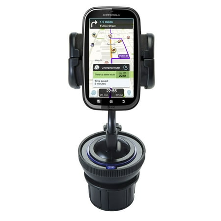 Unique Auto Cupholder and Suction Windshield Dual Purpose Mounting System for Motorola Kobe - Flexible Holder System Includes Two Mount Options