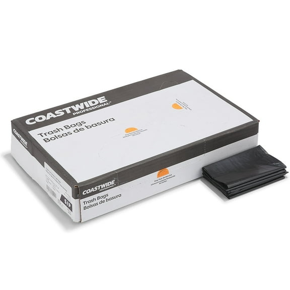 Staples Coastwide Professional 12-16 Gallon Trash Bag 24" x 31" Low Density 1 mil Black 250 Bags/Box