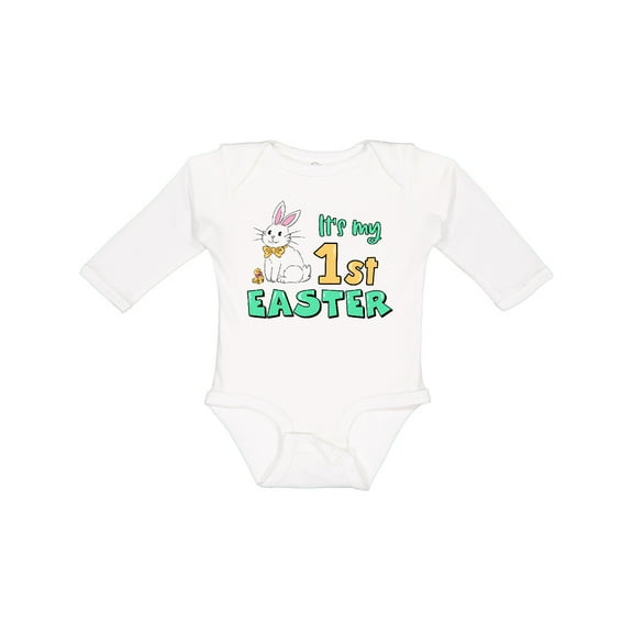 Inktastic It's My 1st Easter with Cute Chick and Bunny Boys or Girls Long Sleeve Baby Bodysuit