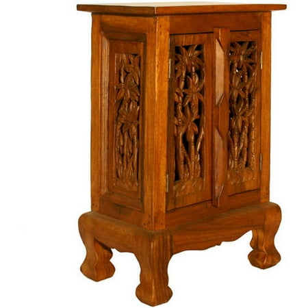 Asiaexp Handcarved Acacia Wood Storage Cabinet Nightstand Intricate Asiaexp Handcarved Acacia Wood Storage Cabinet Nightstand Intricate Palm Tree Design