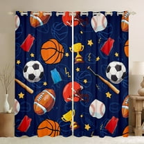 Feelyou Cartoon Soccer Rugby Black Out Curtains, Football Athlete Helmet Curtains Pack of 2 (42x63 Each), Basketball Sports Bedroom Curtains, Blackout Curtains Bedroom Decor