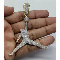2.00CT Round Cut Simulated Diamond Men's Big Jordan Charm Pendant 14K Yellow Gold Plated