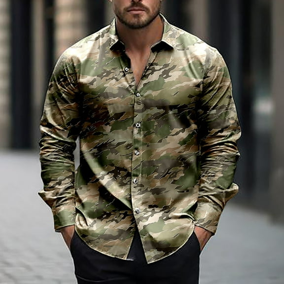 Tawop Long Sleeve Shirts for Men Casual Shirts Printed Button-Up Shirts ,Size L