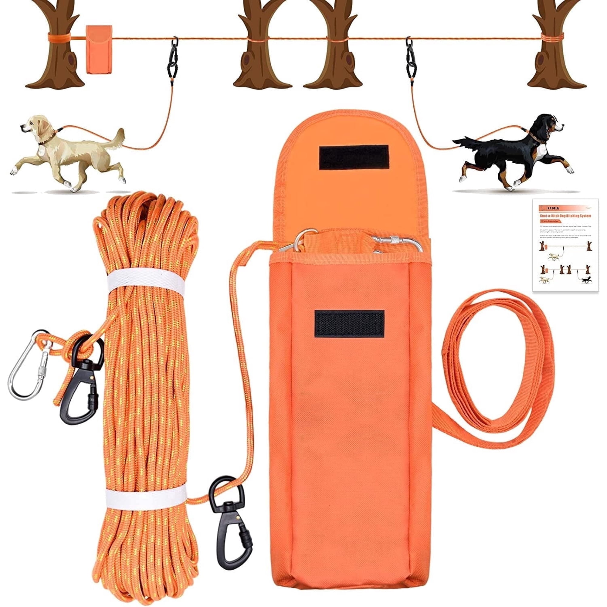KATOLK Dog Tie Out Cable for Camping,Leash, 100FT Portable Dog Trolley System for Dogs up to 250lbs,Dog Lead for Yard, Camping, Parks, Outdoor Events