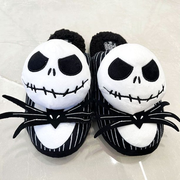 Zapatillas de algodón de invierno para Halloween, con esqueleto de dibujos animados de Jack, para hombre y mujer, cálidas para interiores, para estudiantes y celebridades
