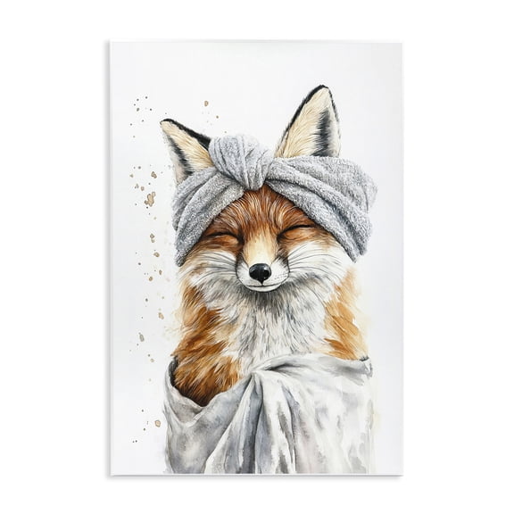 Stupell Industries Cottage Bathroom Fox Wrapped in Towel Wall Plaque Art, 10 x 15, by Tina LeCour