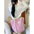 thumbnail image 1 of Sac à Bandoulière en Toile pour Femmes, Sac à Livres à Carreaux Rouges, Sacs de Courses Quotidiens, Sacs à Livres pour Étudiants, Sacs à Main en Coton, Grand Sac Fourre-Tout pour Filles, Rose, 1 of 6
