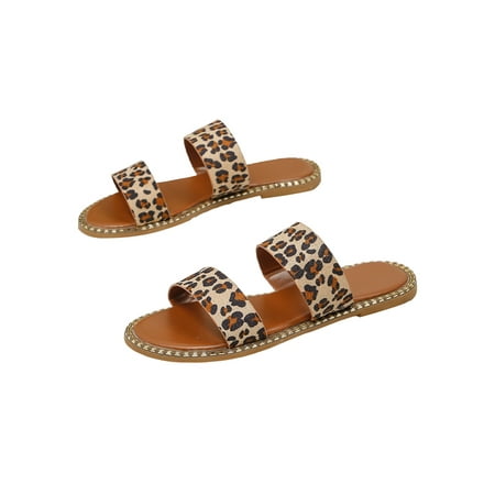 

Gomelly Sandals for Women Flat Sandals Two Strap Slides Sandals Summer Beach Slides Casual Strap Slippers Yellow Leopard Print 6.5