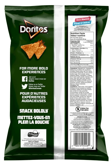 Doritos Jalapeno & Cheddar Flavored Tortilla Chips, 235g (2 Pack)