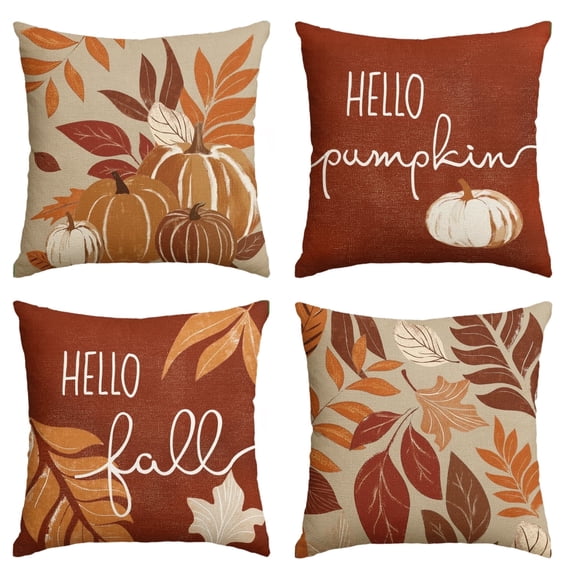 Sm:)e Pumpkin Fall Throw Pillow Cover 18x18 Inch Set of 4, Autumn Decorative Outdoor Cushion Cover for Sofa Couch