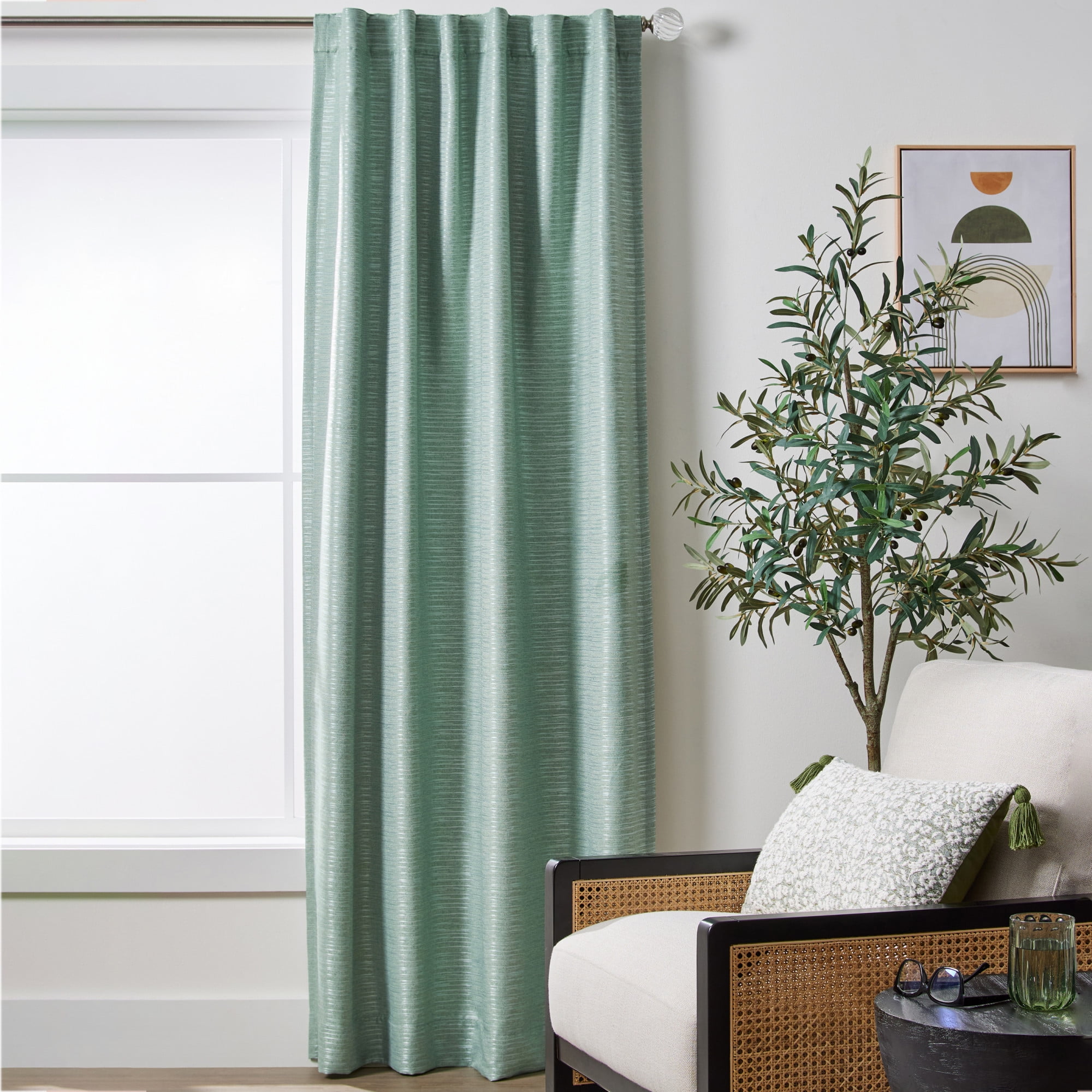 Better Homes & Gardens Striated Luxe Blackout Curtain, 1 Indoor Drape Panel for Bedroom, Pole Top, Back Tab, Green River, 50"W x 84"L Floor Length