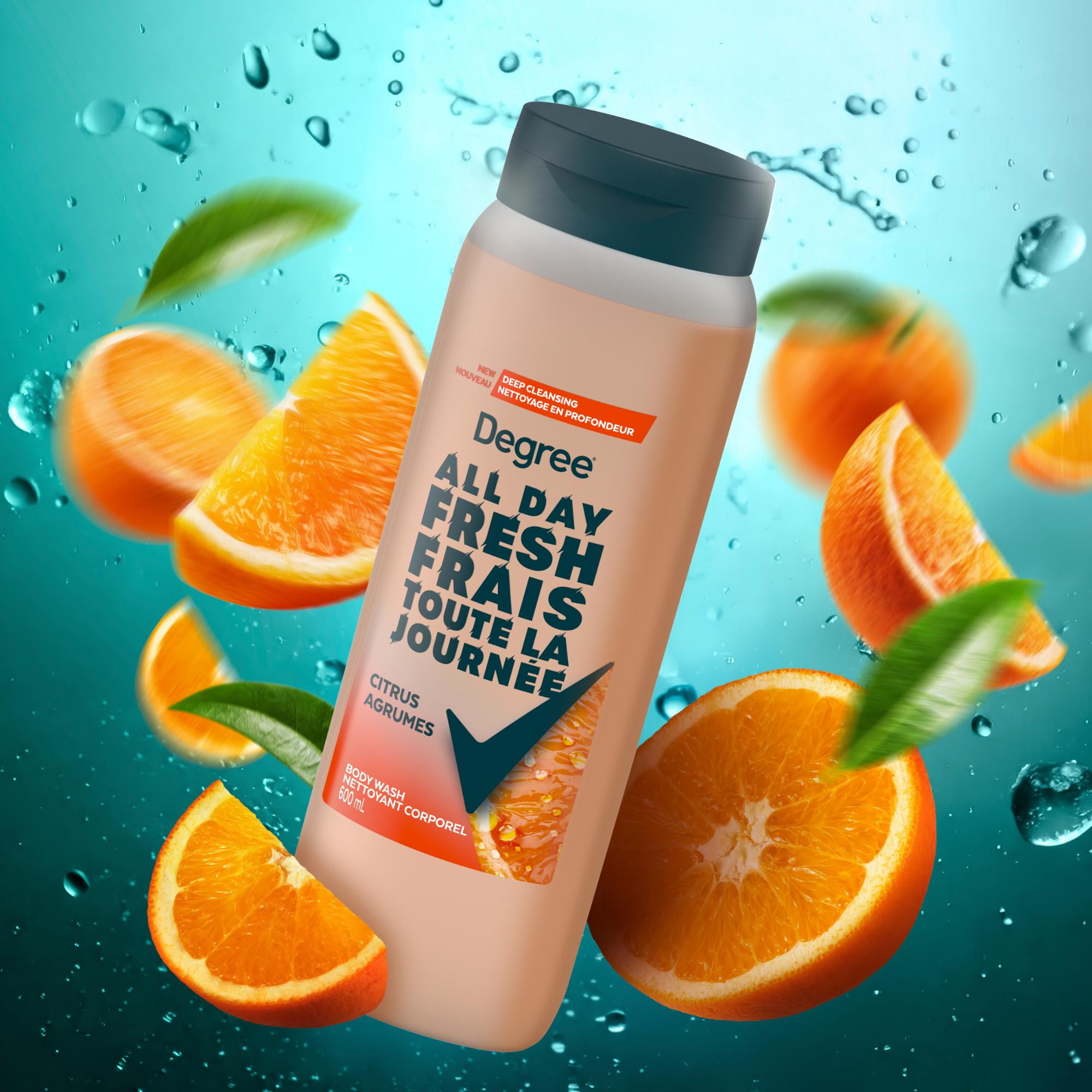 Degree All Day Fresh Body Wash, Fresh Citrus, Deep Cleansing for Hydrated Skin, Made with Plant Based Cleansers, 600mL